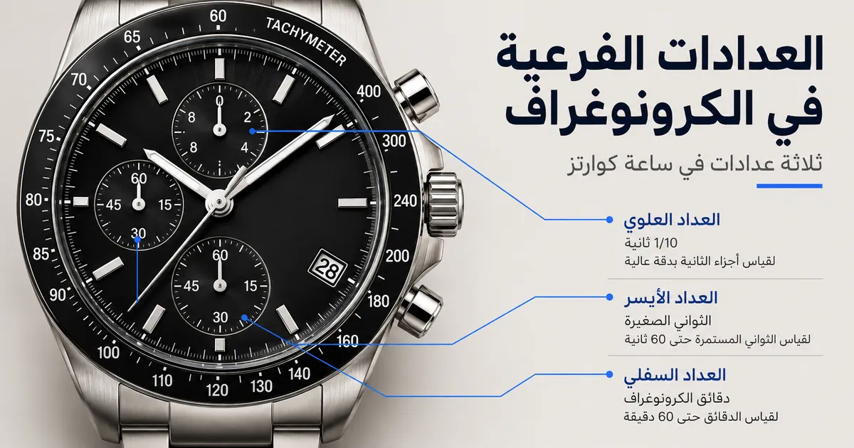 ميناء تفصيلي لساعة كرونوغراف كوارتز للرجال مع ثلاثة عدادات فرعية