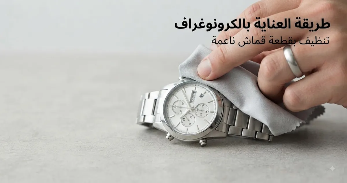 ساعة كرونوغراف كوارتز للرجال يتم تنظيفها بقطعة قماش ناعمة للعناية المنتظمة