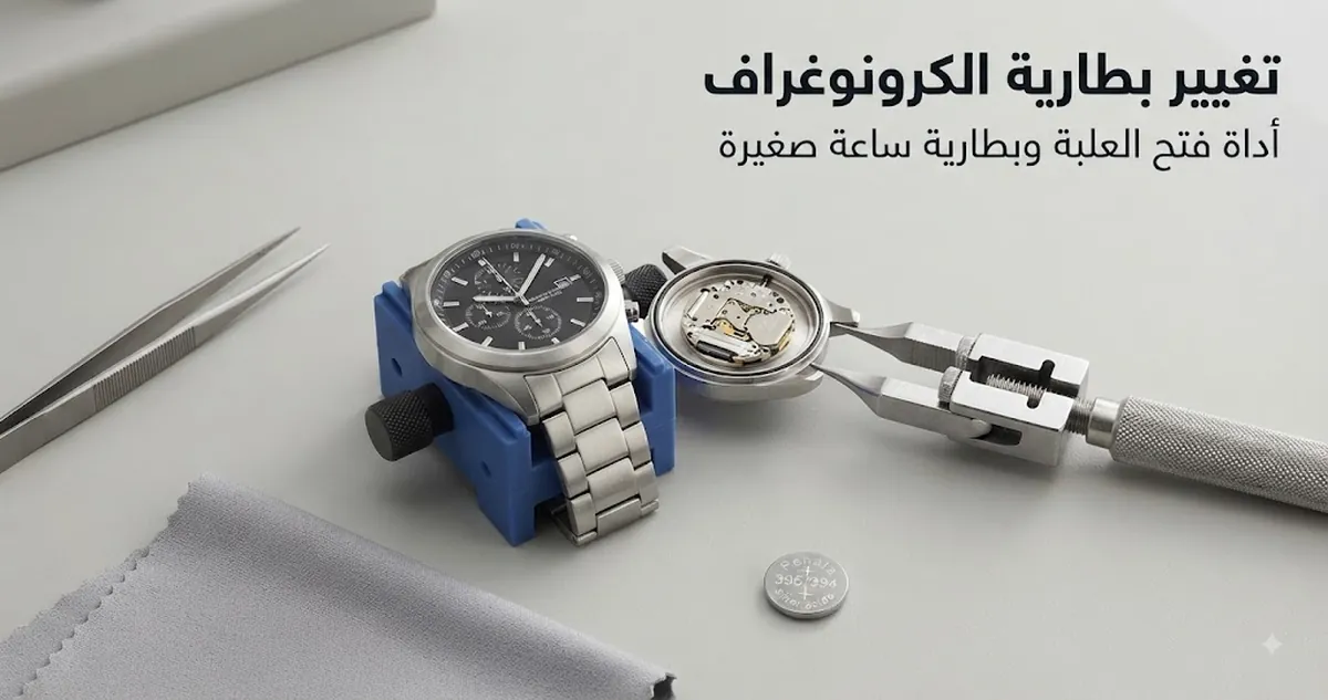 تجهيز تغيير بطارية ساعة كرونوغراف كوارتز للرجال مع أداة فتح العلبة وبطارية ساعة صغيرة