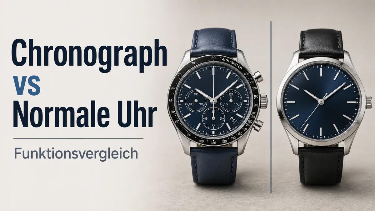 Quarz-Chronograph für Herren neben einer normalen Drei-Zeiger-Uhr zum Vergleich der Funktionen