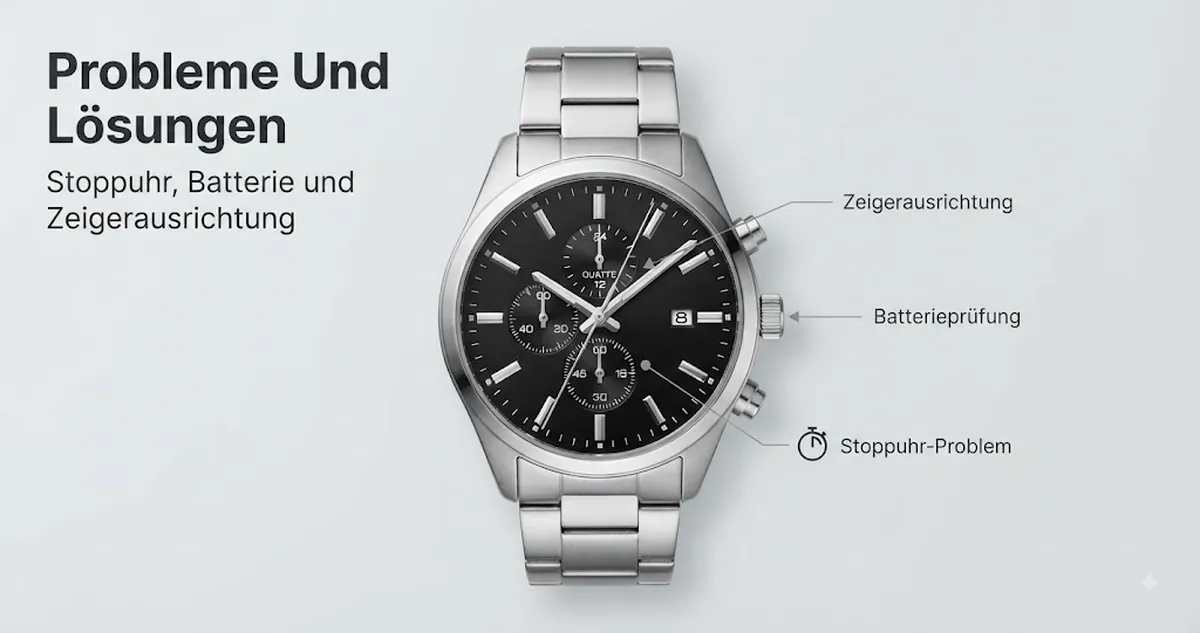 Quarz-Chronograph für Herren wird auf Probleme mit Stoppuhr, Batterie und Zeigerausrichtung geprüft