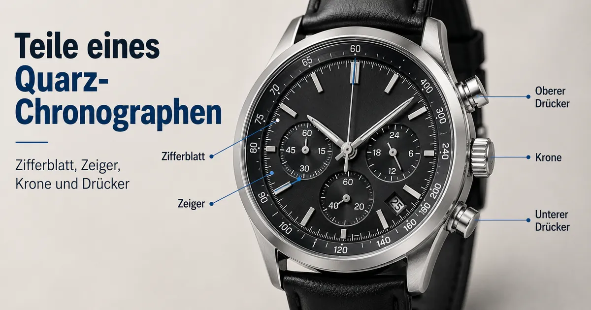 Quarz-Chronograph für Herren mit Zifferblatt, Zeigern, Totalisatoren, Krone und seitlichen Drückern