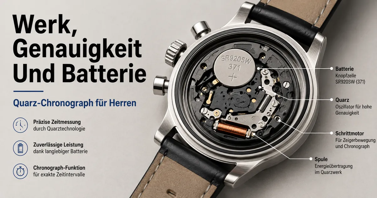 Quarz-Chronograph für Herren mit offener Gehäuserückseite und batteriebetriebenem Werk