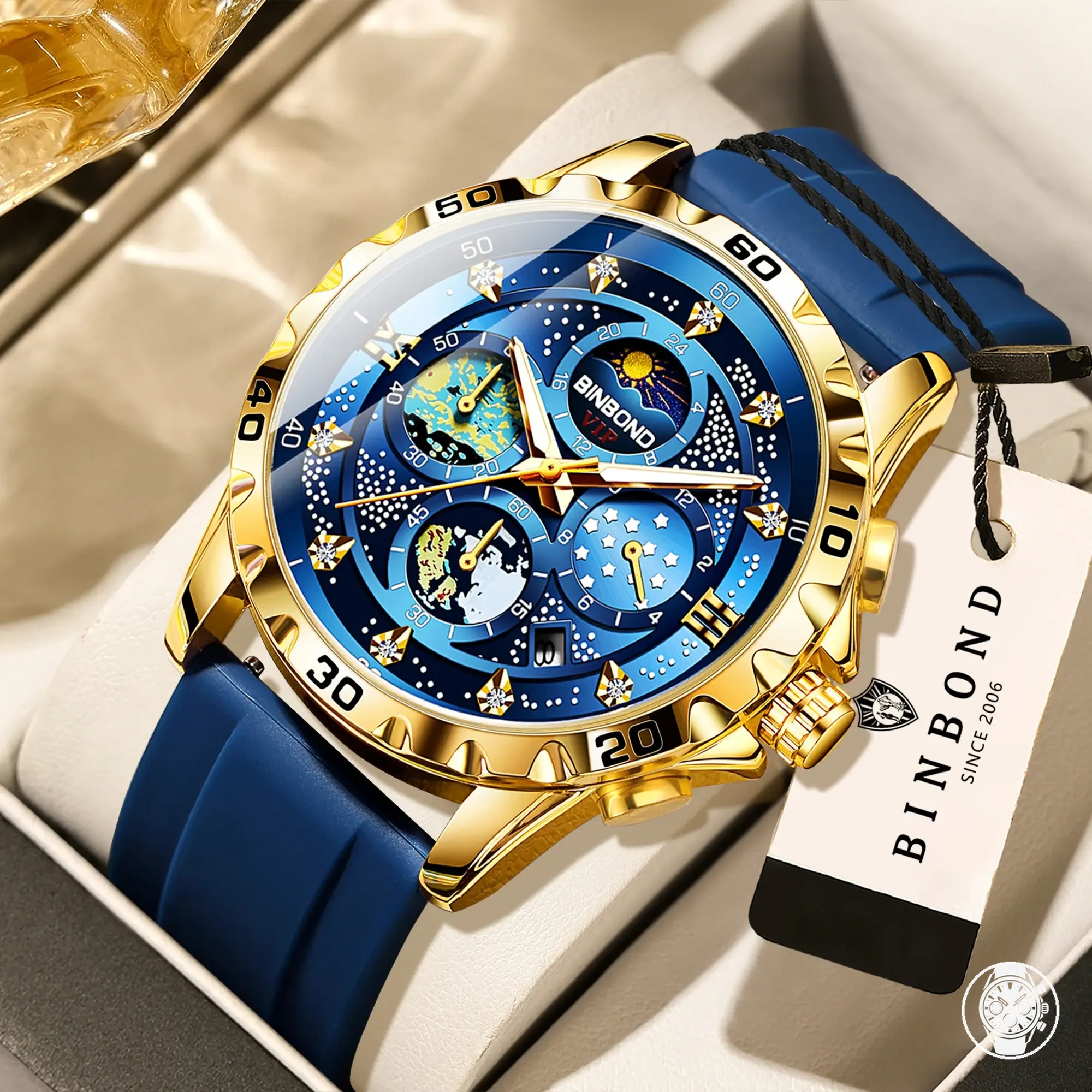 Quarz-Chronograph für Herren mit Leuchtanzeige, wasserdichtem Gehäuse und automatischem Datum