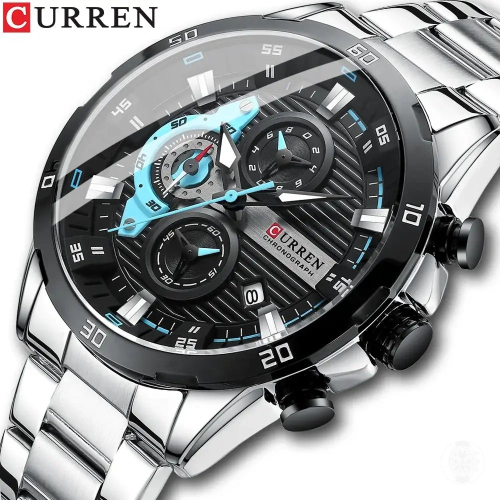 Edelstahl-Chronograph für Herren mit Leuchtzifferblatt und lässigem Quarzdesign