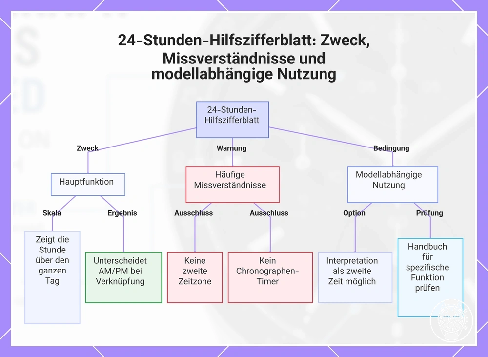 24-Stunden-Hilfszifferblatt: Zweck, Missverständnisse und modellabhängige Nutzung