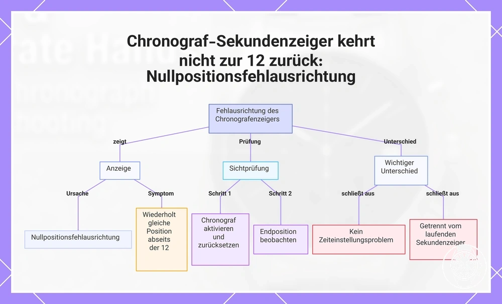 Chronograf-Sekundenzeiger kehrt nicht zur 12 zurück: Nullpositionsfehlausrichtung
