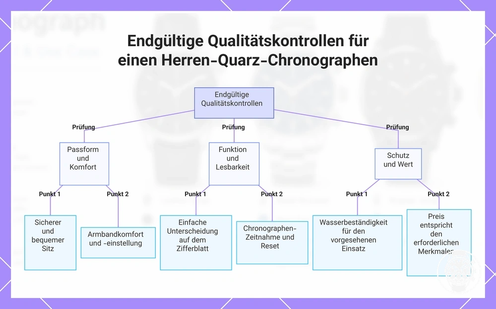 Endgültige Qualitätskontrollen für einen Herren-Quarz-Chronographen