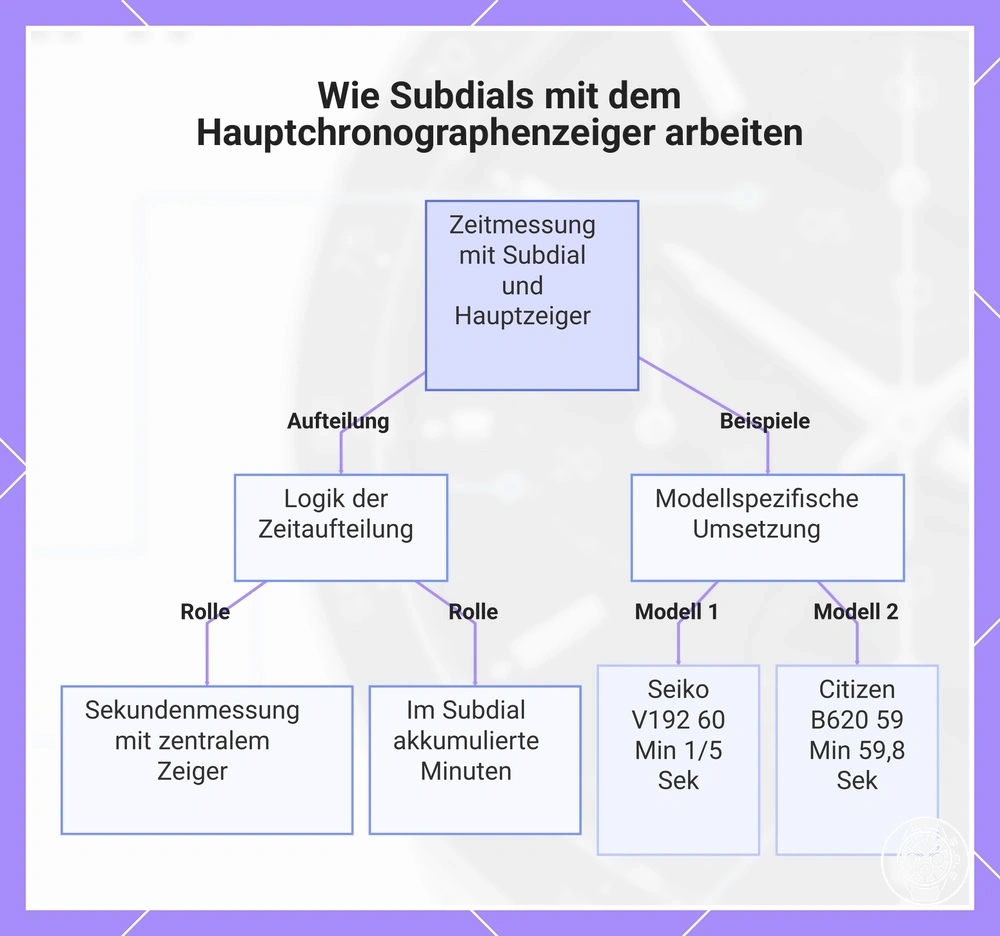 Wie Subdials mit dem Hauptchronographenzeiger arbeiten