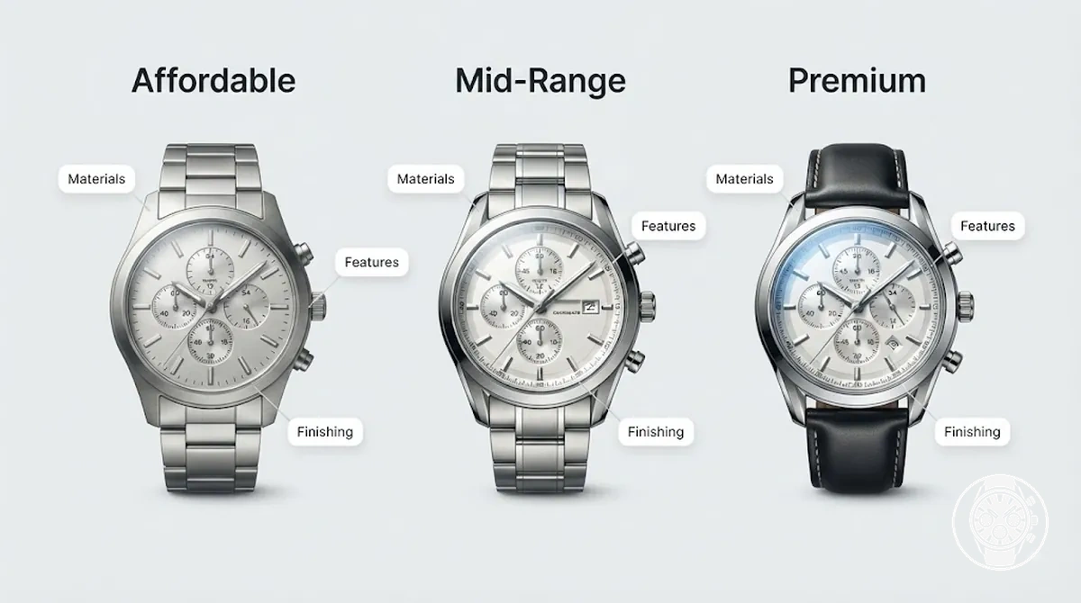 Men’s quartz chronograph watches compared by price band, materials and finishing
