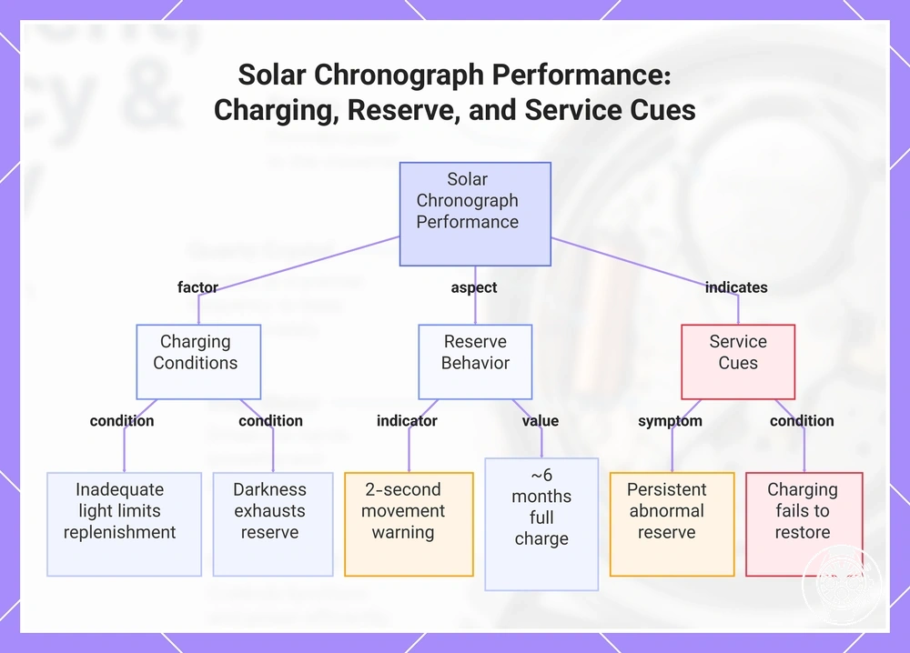 Solar Chronograph Performance: Charging, Reserve, and Service Cues