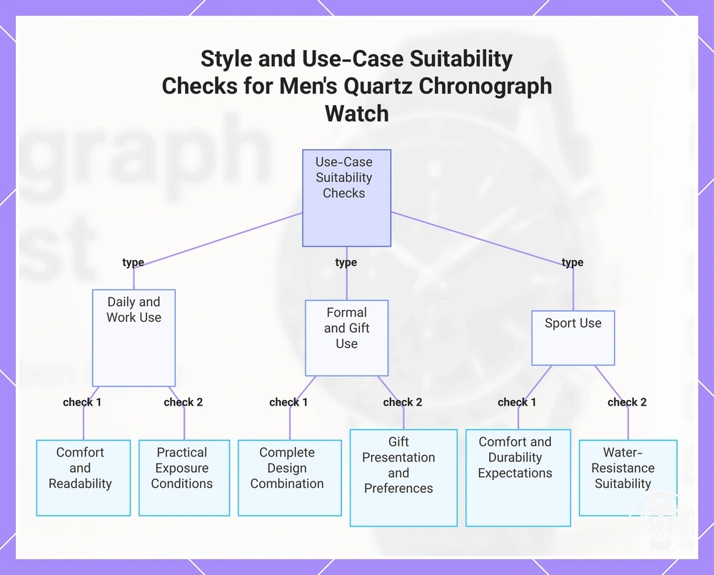 Style and Use-Case Suitability Checks for Men's Quartz Chronograph Watch