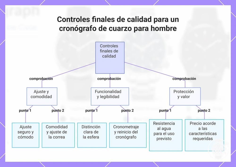 Controles finales de calidad para un cronógrafo de cuarzo para hombre