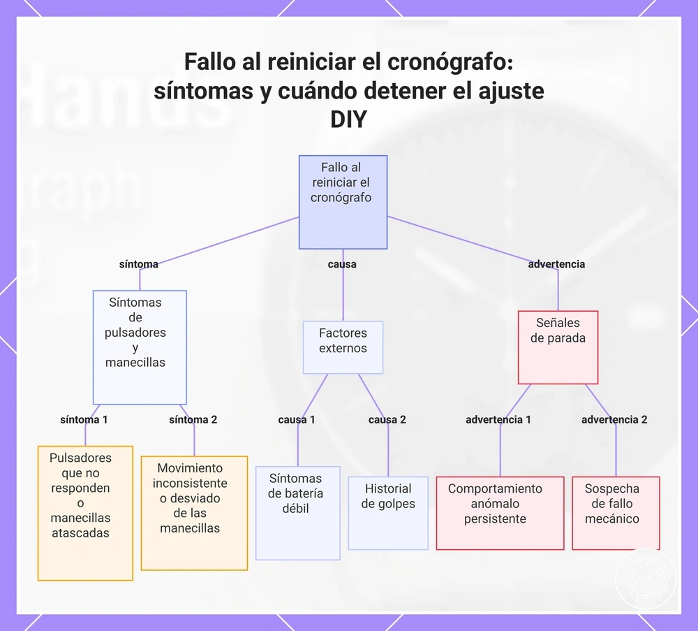 Fallo al reiniciar el cronógrafo: síntomas y cuándo detener el ajuste DIY