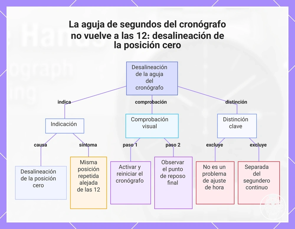 La aguja de segundos del cronógrafo no vuelve a las 12: desalineación de la posición cero