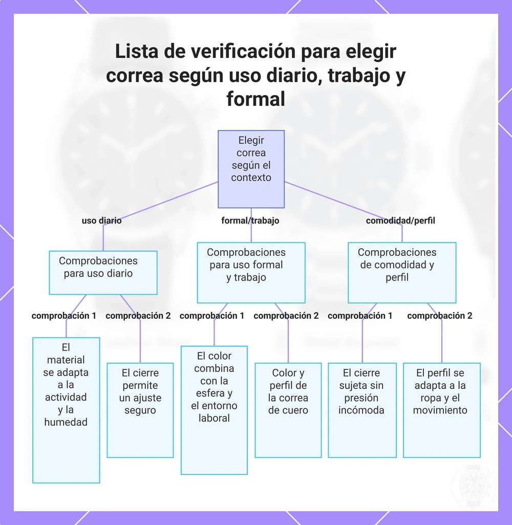 Lista de verificación para elegir correa según uso diario, trabajo y formal