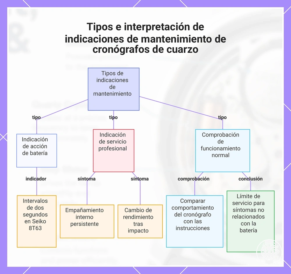 Tipos e interpretación de indicaciones de mantenimiento de cronógrafos de cuarzo