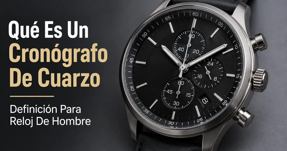 Primer plano del dial de un reloj cronógrafo de cuarzo para hombre con subesferas y pulsadores visibles