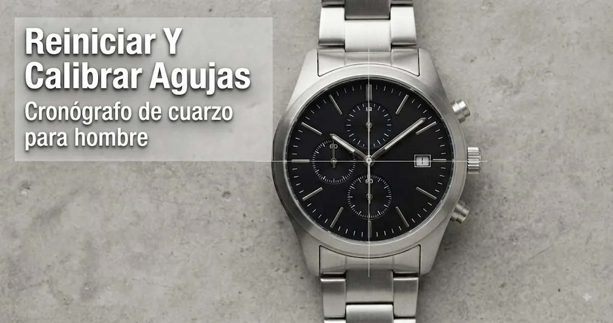 Reloj cronógrafo de cuarzo para hombre con agujas y subesferas alineadas para reinicio y calibración