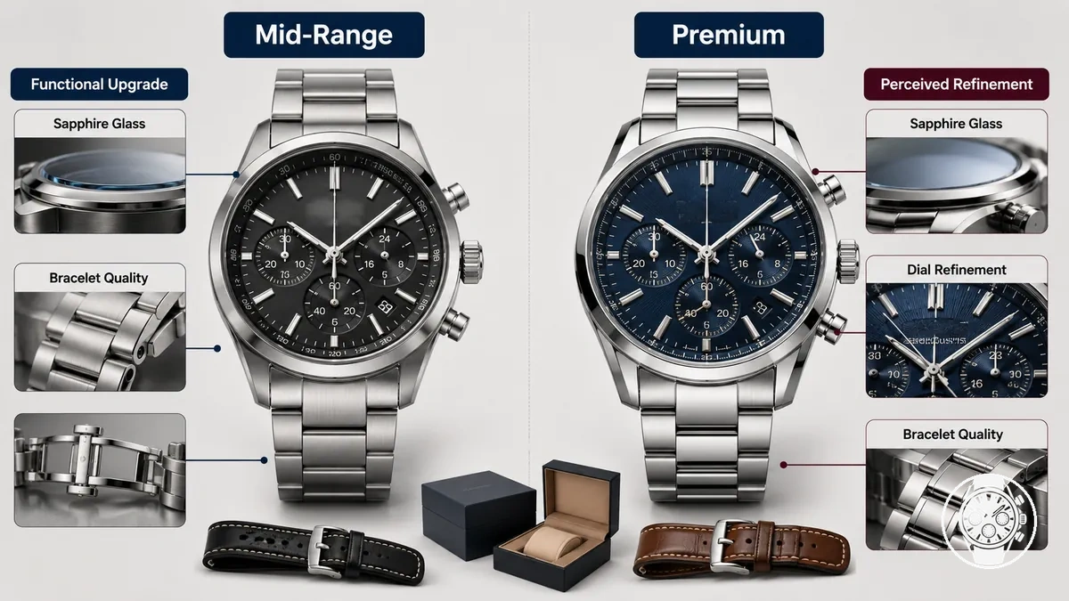 Détails des chronographes à quartz de gamme intermédiaire et premium comparés pour les améliorations fonctionnelles et le raffinement perçu