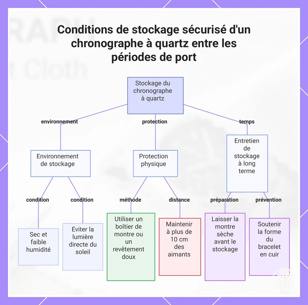 Conditions de stockage sécurisé d'un chronographe à quartz entre les périodes de port