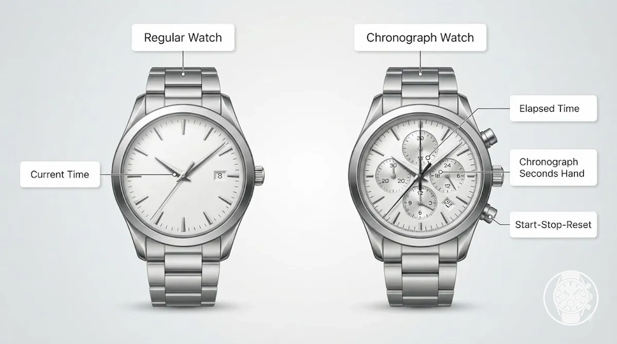 Graphique illustrant l affichage de l heure normale et la fonction de chronomètre du chronographe