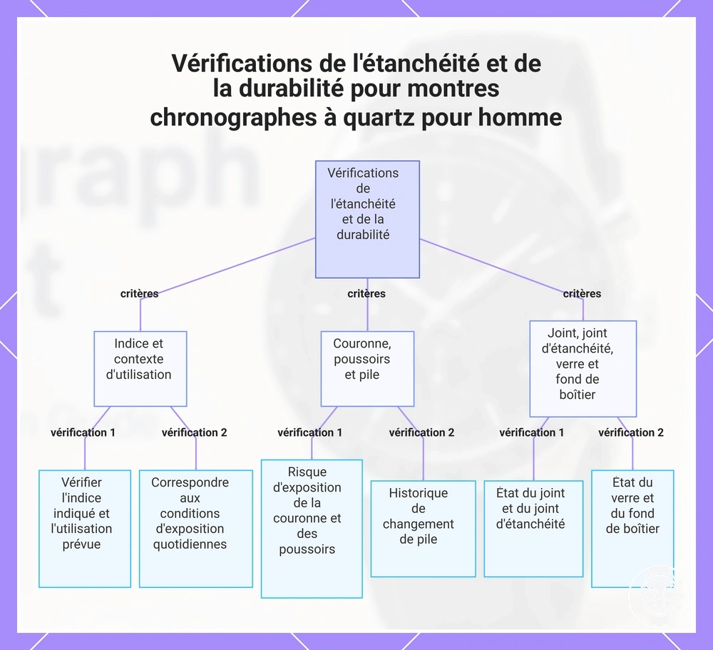 Vérifications de l'étanchéité et de la durabilité pour montres chronographes à quartz pour homme