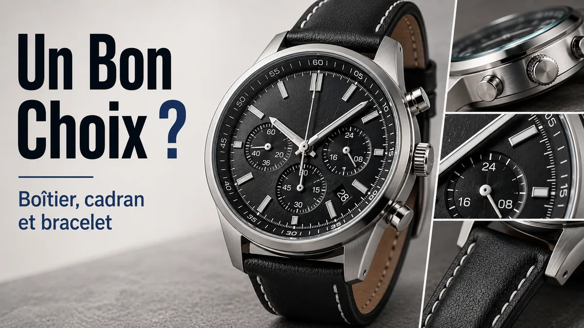Montre chronographe à quartz pour homme avec des détails de qualité visibles comme le boîtier, le cadran et le bracelet