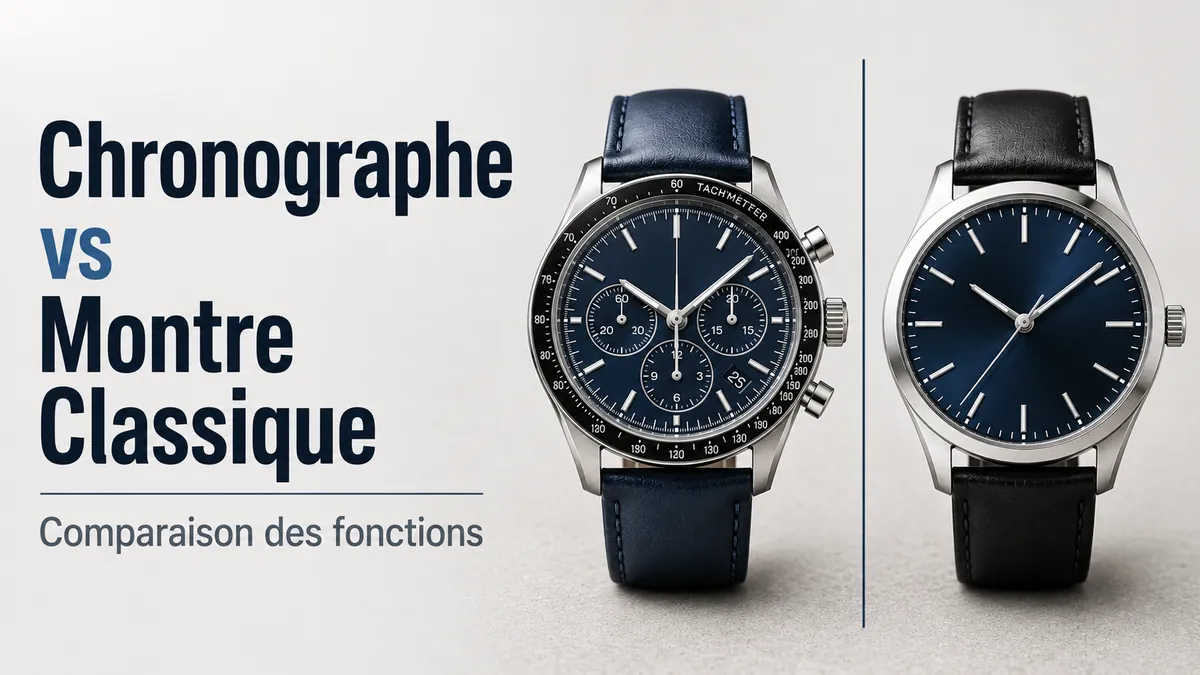 Montre chronographe à quartz pour homme à côté d’une montre classique à trois aiguilles pour comparer les fonctions