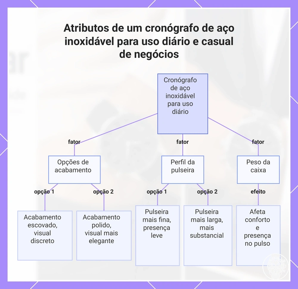 Atributos de um cronógrafo de aço inoxidável para uso diário e casual de negócios