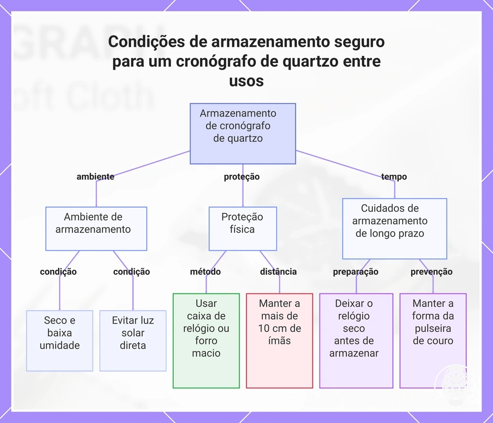 Condições de armazenamento seguro para um cronógrafo de quartzo entre usos