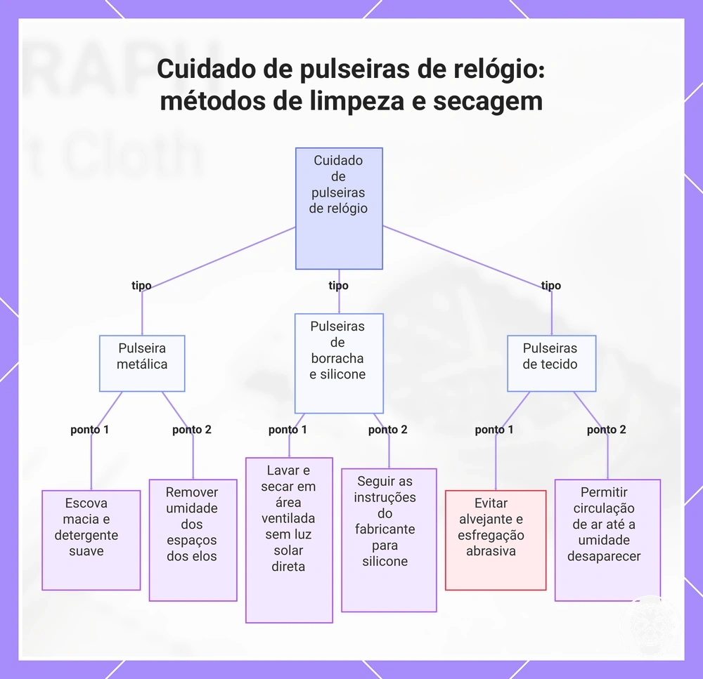 Cuidado de pulseiras de relógio: métodos de limpeza e secagem