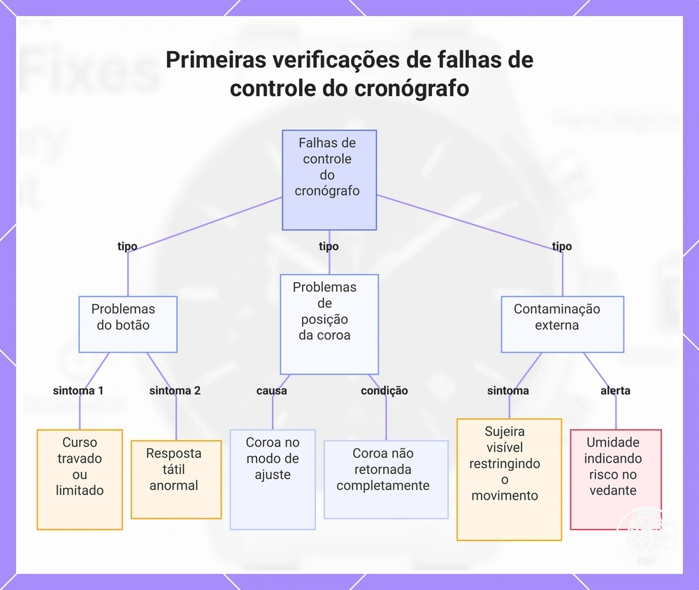 Primeiras verificações de falhas de controle do cronógrafo