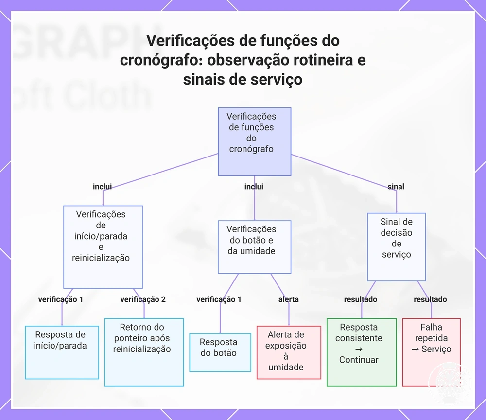 Verificações de funções do cronógrafo: observação rotineira e sinais de serviço