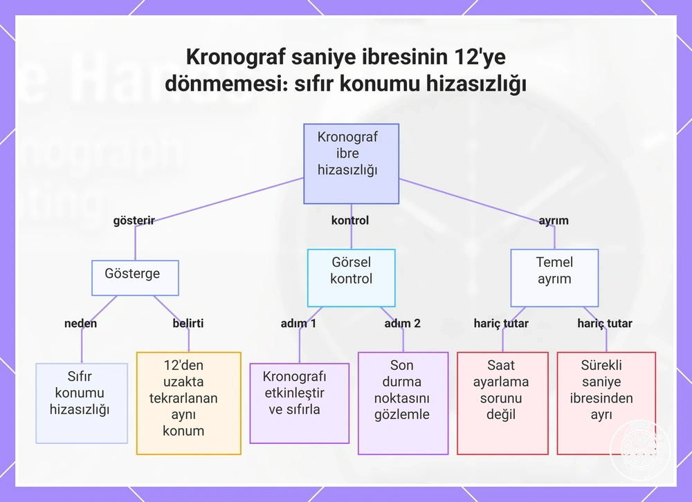 Kronograf saniye ibresinin 12'ye dönmemesi: sıfır konumu hizasızlığı