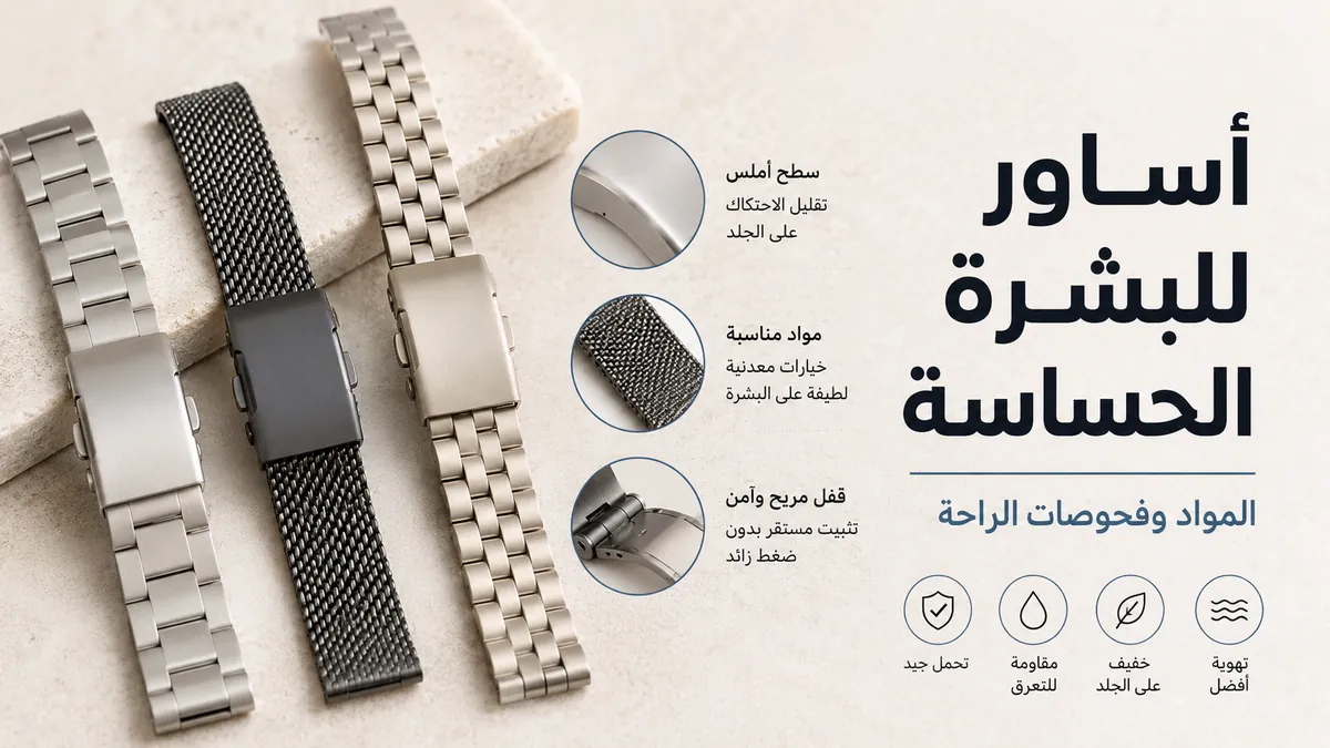 أساور ساعات معدنية للبشرة الحساسة مع تشطيب ناعم وملاءمة مريحة للمشبك
