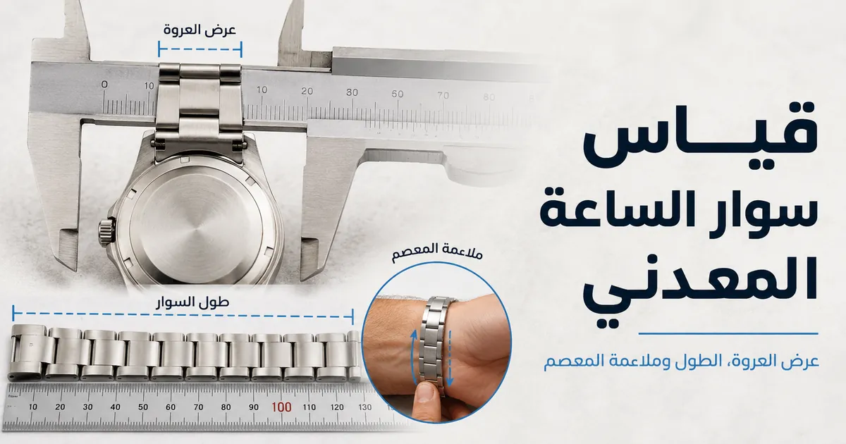 قياس سوار ساعة معدني لمعرفة عرض العروة وطول السوار وملاءمته للمعصم
