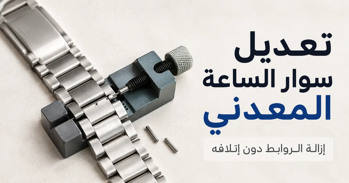 تعديل سوار ساعة معدني بإزالة الروابط باستخدام أداة مخصصة لسوار الساعة