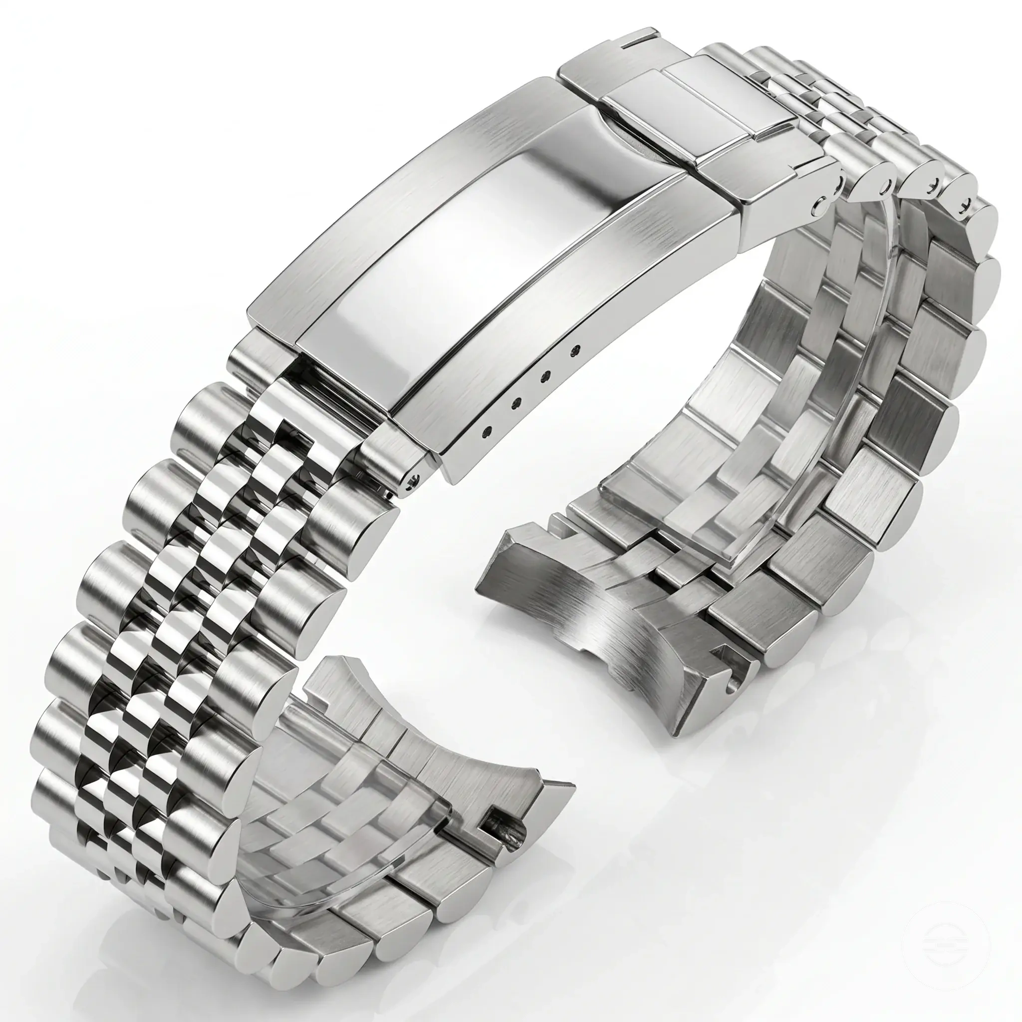 Metall-Uhrenarmband aus 904L-Edelstahl mit gebogenen Endstücken und Sicherheitsverschluss