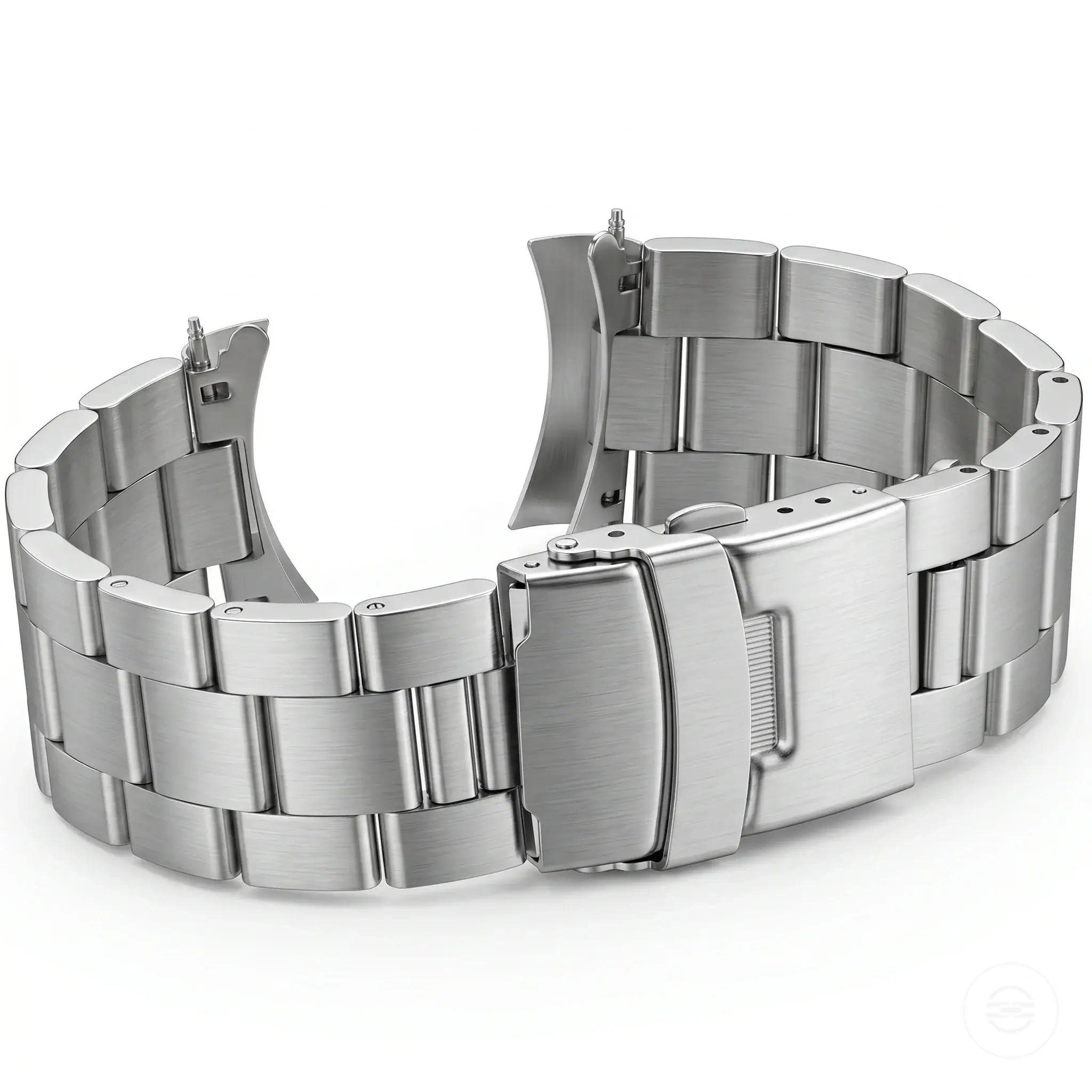 Gebürstetes Metall-Uhrenarmband aus Edelstahl mit gebogenem Ende in Silber und Schwarz
