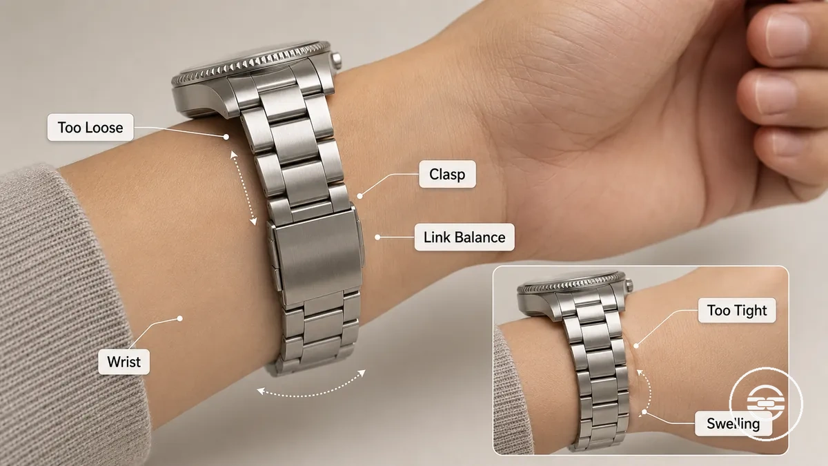Passform eines Metallarmbands, die zeigt, wann eine Einstellung nötig sein kann
