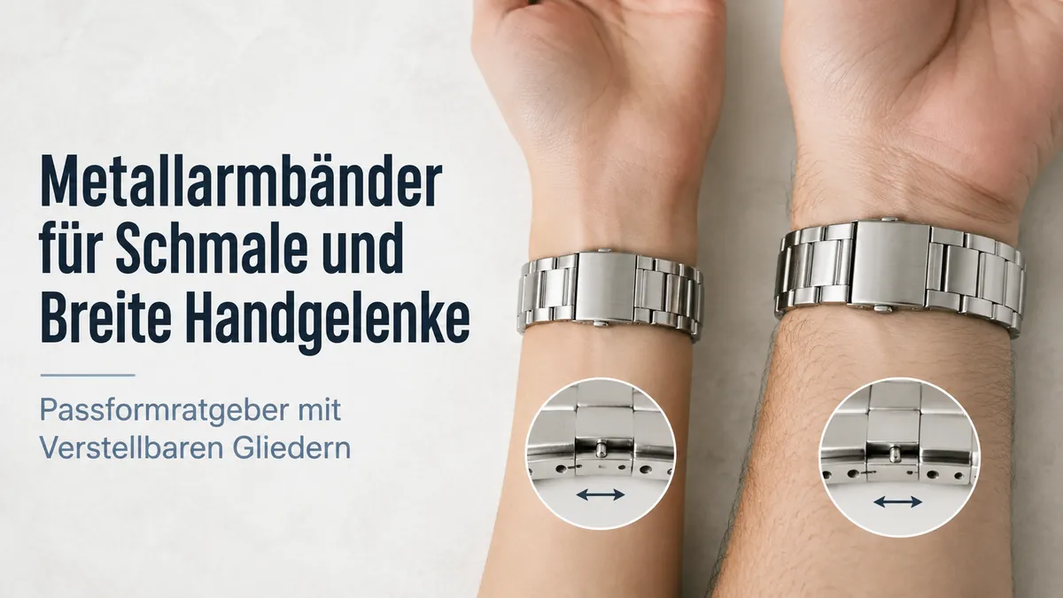 Metallarmbänder für Uhren an schmalen und breiten Handgelenken mit verstellbaren Gliedern