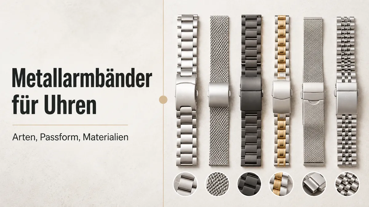 Metallarmbänder für Uhren mit unterschiedlichen Arten, Passformen, Materialien und Schließen