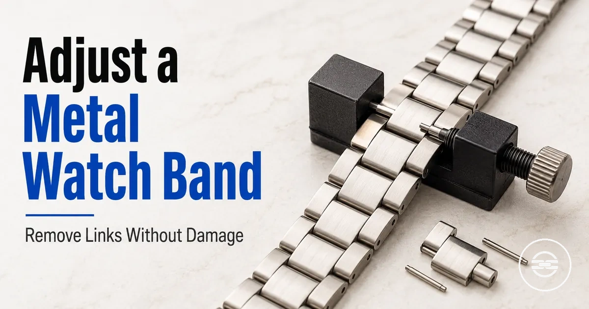 Adjusting a metal watch band by removing links with a watch band tool