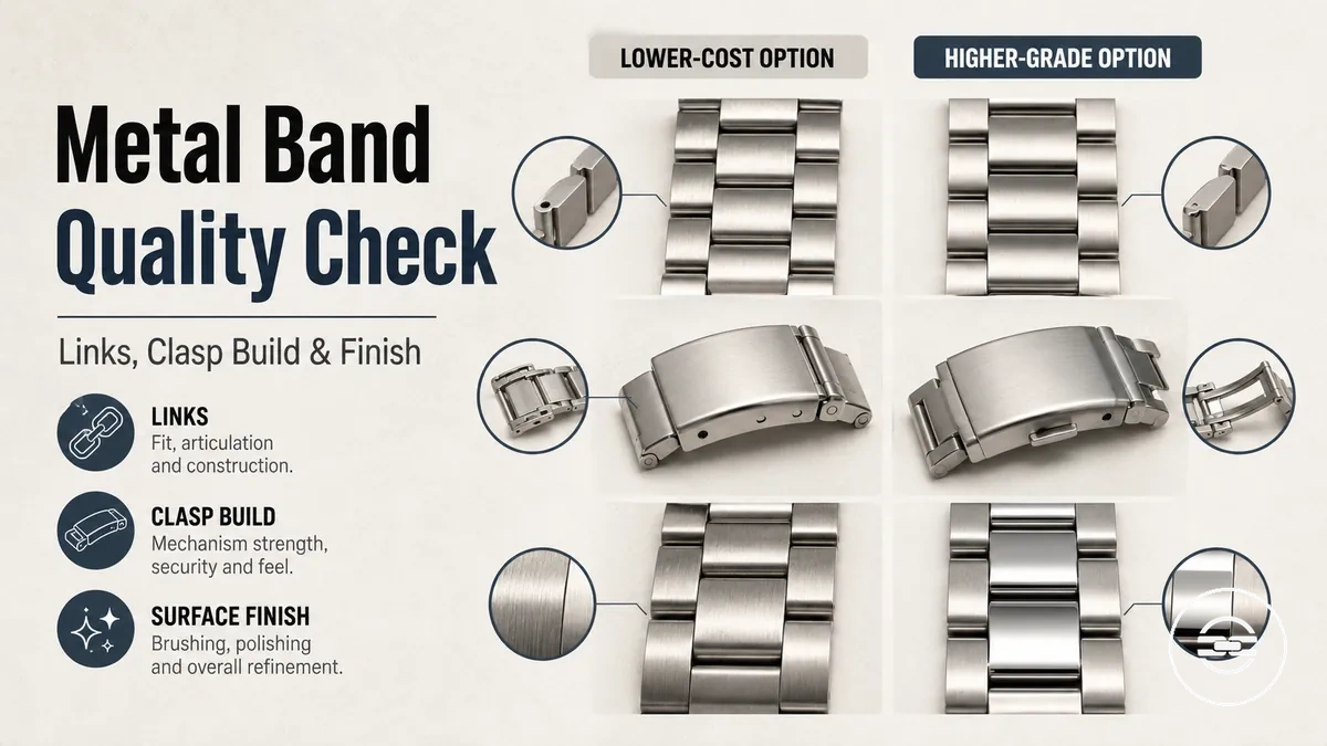 Cheap and premium metal watch bands compared by links, clasp quality, and finish