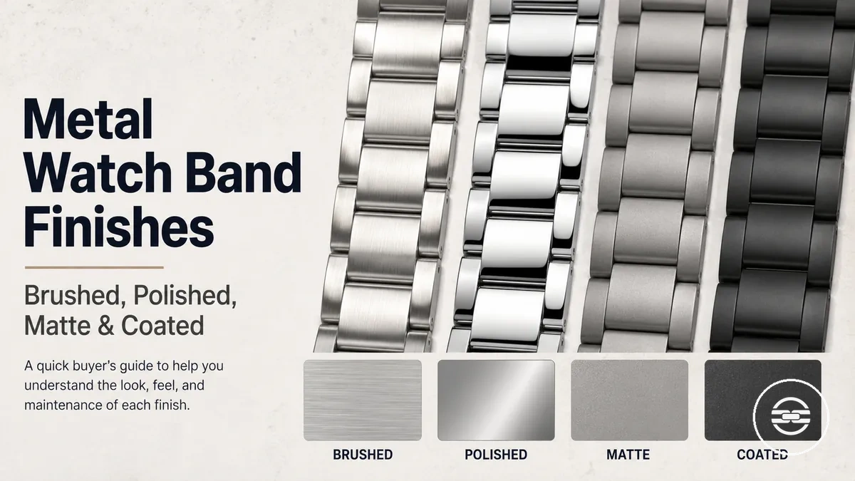 Metal watch band finishes including brushed, polished, matte, and coated surfaces