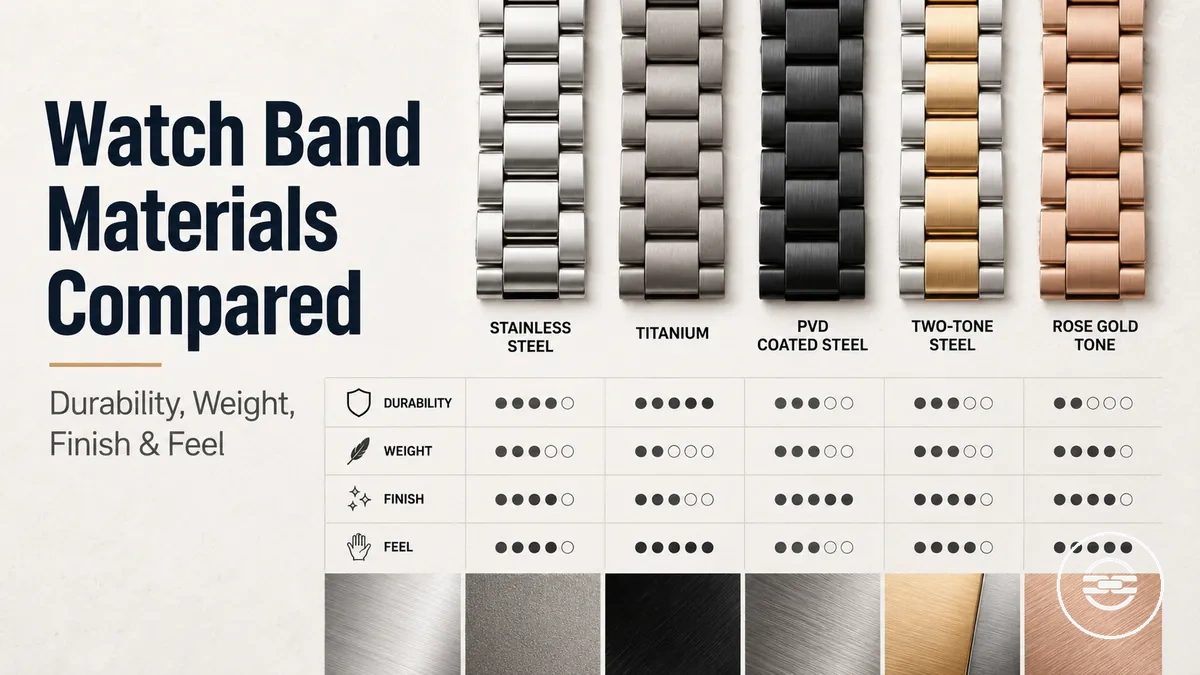 Metal watch band materials compared by durability, weight, finish, and feel