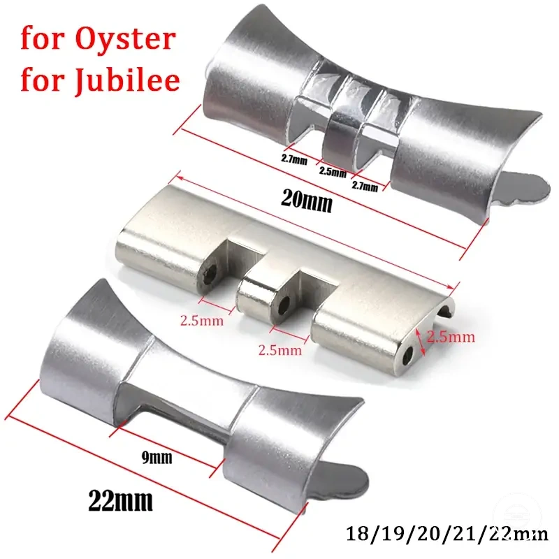 Pair of stainless steel curved end link connectors for metal watch bands