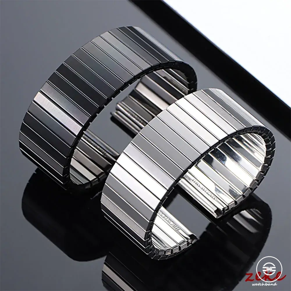 Elastic stainless steel metal watch band with stretch expansion bracelet design
