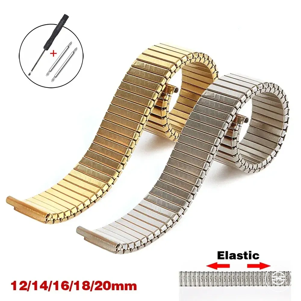 Stainless steel elastic stretch watch band with tool and bracelet links